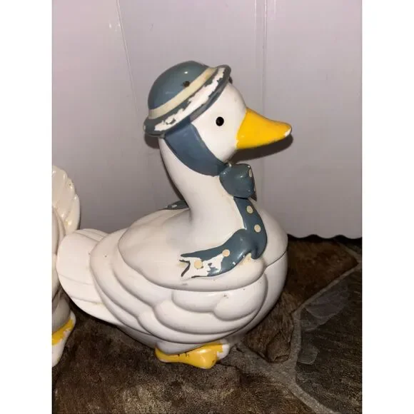 Vintage Goose Cookie jars Set 4 Blue Polka Dot Farmhouse Cottagecore - Picture 8 of 15